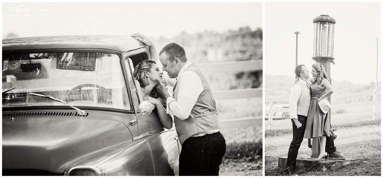 vintage truck engagement photography session with red truck at Little River Farms Atlanta, Julie Anne Atlanta wedding photographer