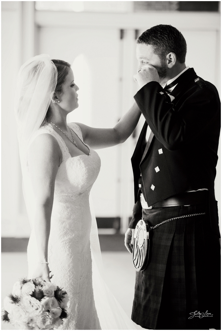 Bride and Groom portrait, black and white photograph, groom crying after ceremony, Atlanta