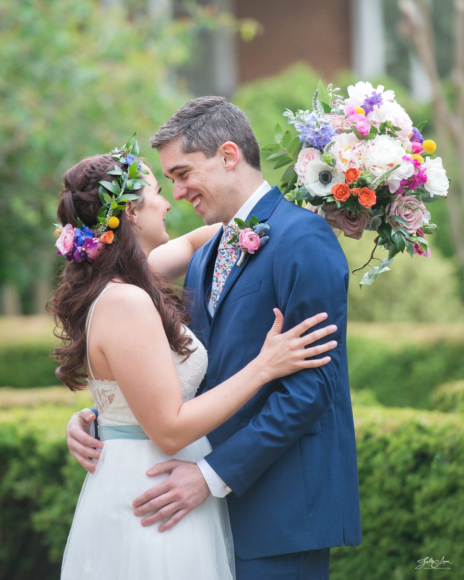 Boho, Whimsical bride and groom during a luxury Barnsley Garden Resort Clear Tent Wedding by Julie Anne photography in Adairsville, Georgia.